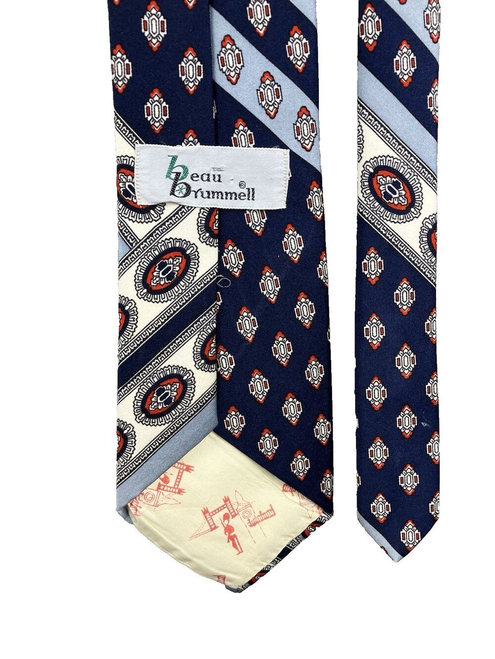 VTG 70's Beau Brummel Classic Wide Tie Geometric Print /London Print Lining RARE